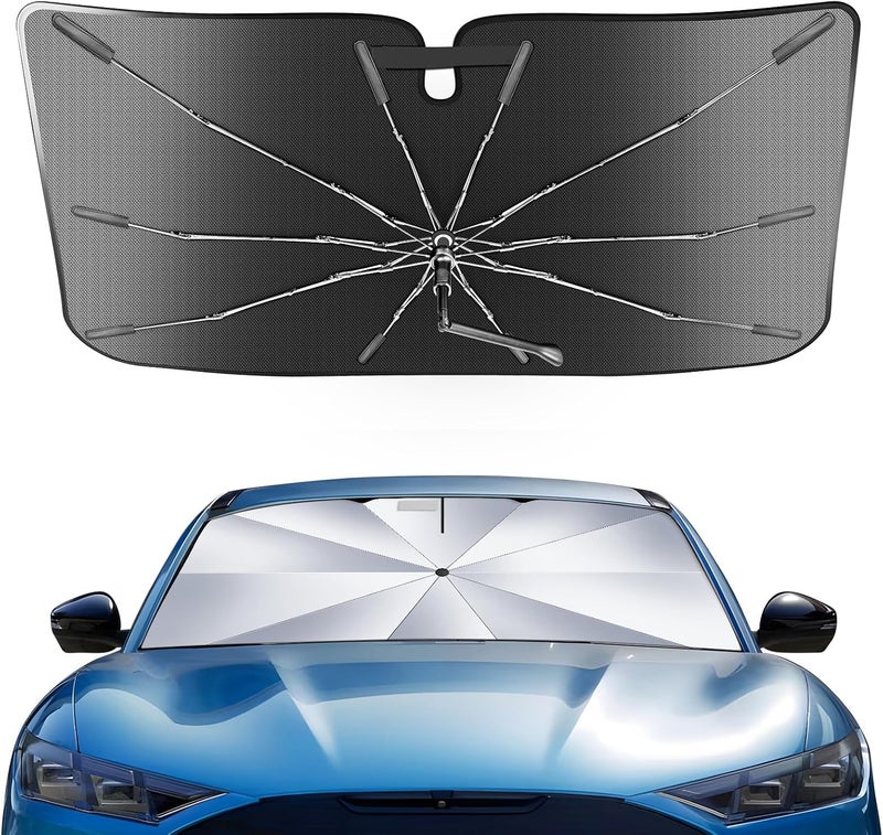 Epltion Portable Windshield Sunshade Umbrella for Ford Mustang Mach-E 2021-2026 with Carry Bag, 2-in-1 Ice Crystal Sturdy Compact Shade Umbrella, UPF50+ UV Front Window Heat Insulation for Outdoor Camping - Image 1